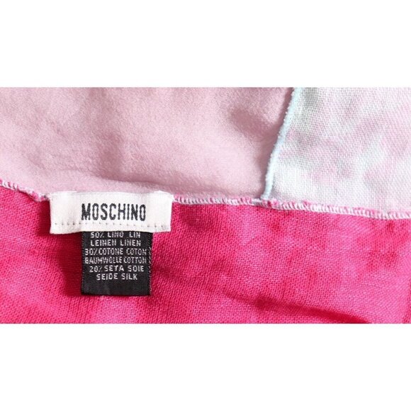 Moschino Larioseta Unisex Blue Pink Scarf Ombre Linen Silk Vintage Oblong Scarf - Picture 3 of 7